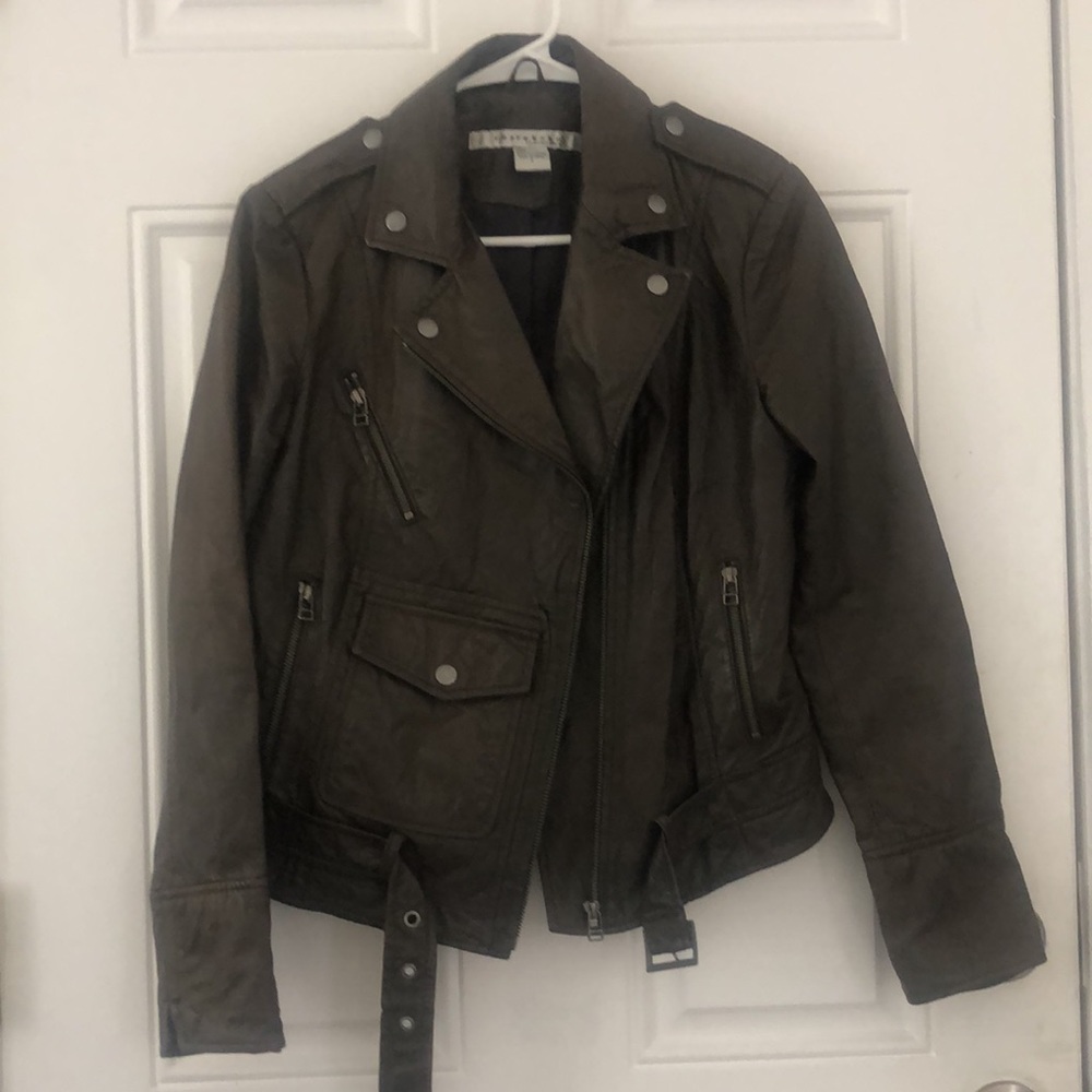Genuine leather brown moto jacket